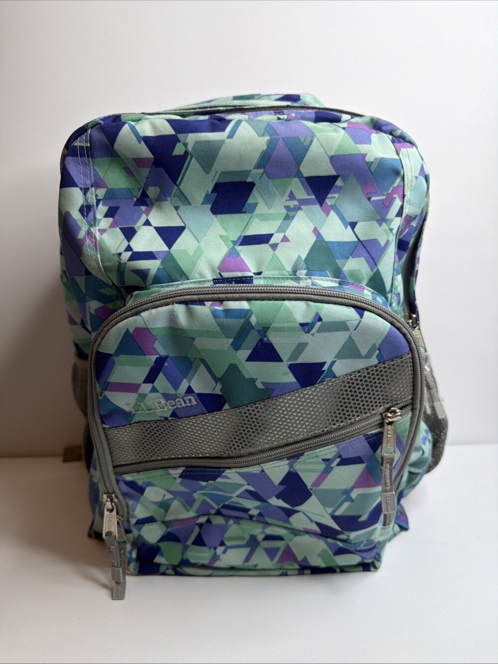 L.L. Bean Backpack 37L Purple Blue Teal Geometric School/Travel Deluxe Book...